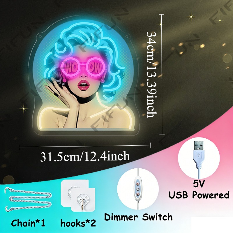 Letrero Luminoso WOW Curl Girl - Commercial Wall Printing reseña y precio